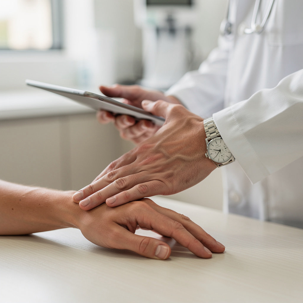 Benbow Christopher MD La Jolla - a caring physician and patient discussing health in a modern La Jolla medical office